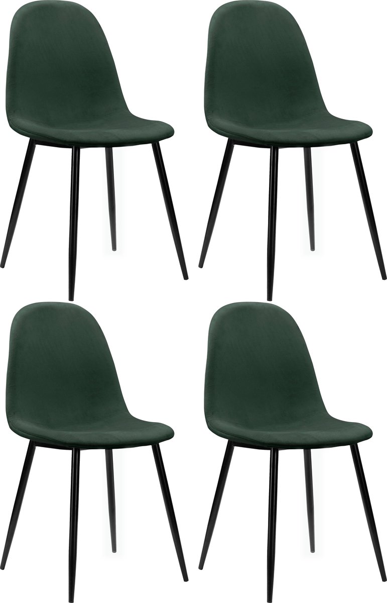 Notio Living Monza-Eetkamerstoel - 4 Pack - Groen Fluweel