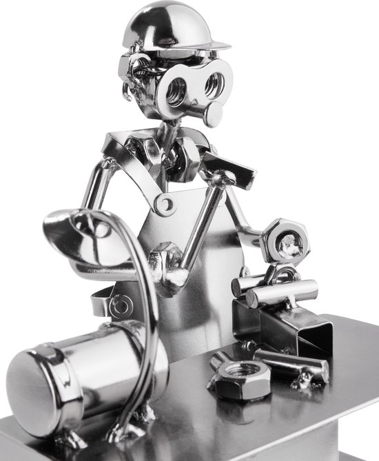 Steelman24 I Schroefmannetje kapper met spiegel en visitekaarthouder I Made in Germany I handwerk I cadeau-idee I stalen figuur I metalen figuur I metalen mannetje