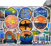 Reizen stickers met Landen, Steden en Landmarks - 50 stickers voor laptop, koffer, reisdagboek etc.