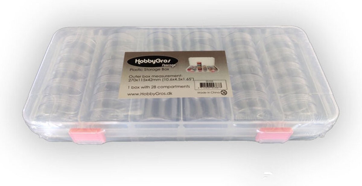 HobbyGros Storage - Plastic Storage Box w/ 28 Compartments - Jars (SS105)