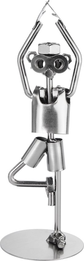 BRUBAKER Schroef Figuur Yoga - Sport zilver ijzer figuur metalen pop - Handgemaakte metalen figuur decoratie - Cadeau voor Yogi en Yoga liefhebbers