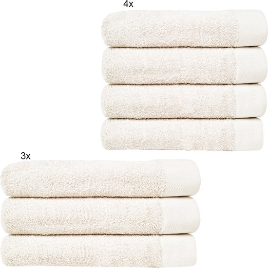 HOOMstyle Badgoedset Avenue Aanbieding 4x Handdoek 50x100cm & 3x Badlaken 70x140cm - Voordeelset - Off White