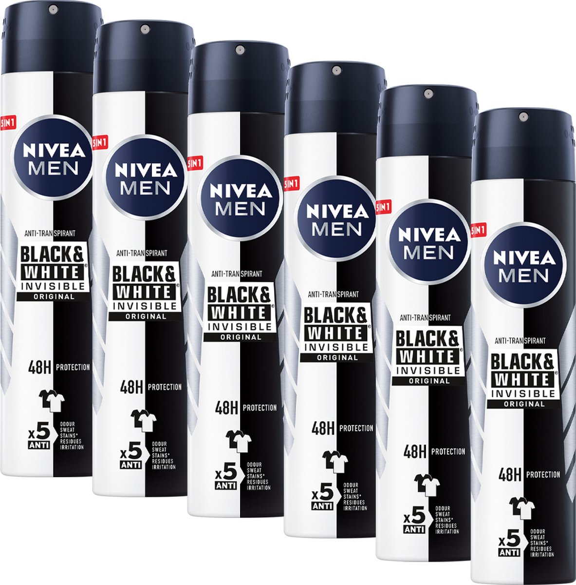 NIVEA MEN Invisible for Black & White Power Deodorant Spray - 6 x 200ml - Voordeelverpakking - NIVEA