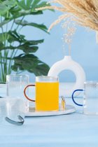 Ekselans Living – Geribbelde drinkglas- Ripple/Riffle Glas – Met Gekleurde Oor – 3 Stuks – 260 ml