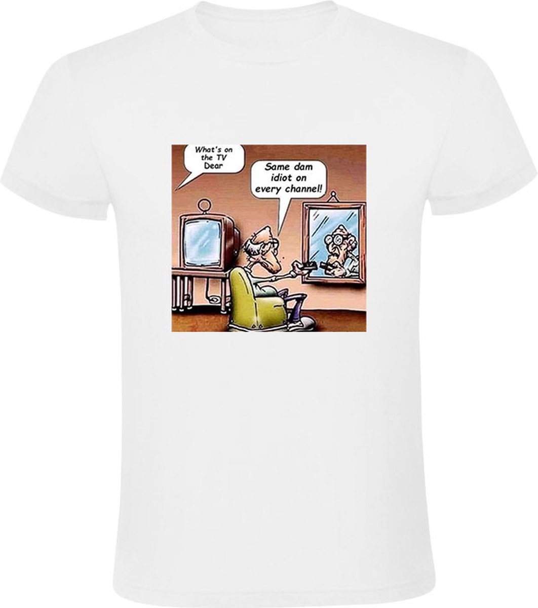 Grappig Heren T-shirt - tv kijken - opa - bejaard - idioot - spiegel