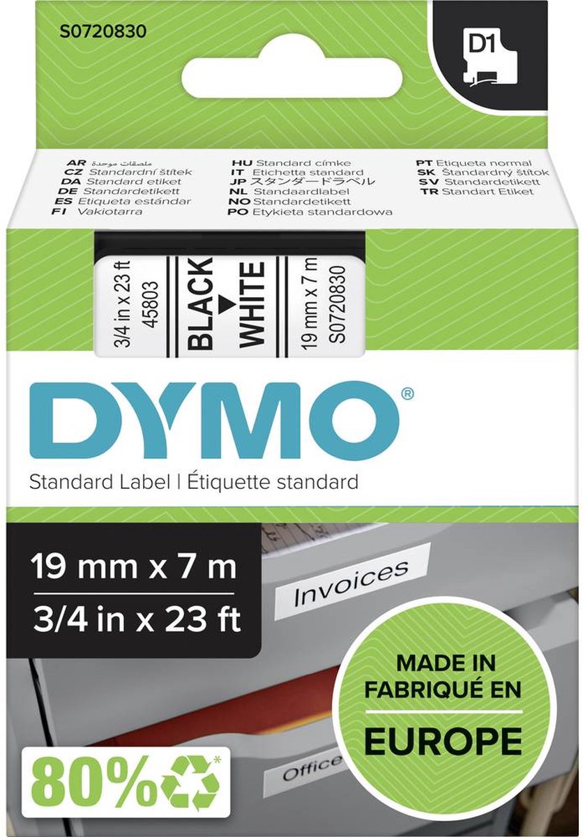 DYMO D1 - Standard Étiquettes - Blanc sur noir - 24mm x 7m