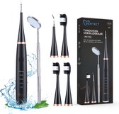 Tandsteen verwijderaar elektrisch Dentect – tandenborstel opzetstukken - tandarts spiegel - 5 standen - Zwart