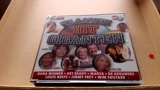 Vlaamse Hitgiganten CD hoes met gezichten van artiesten.