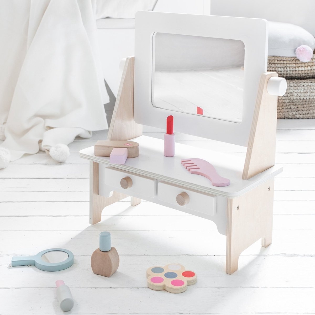 Petite Amélie ® Kaptafel Kinderen Hout met Spiegel - Speelgoed Make-up Tafel  inc. 7... | bol.com
