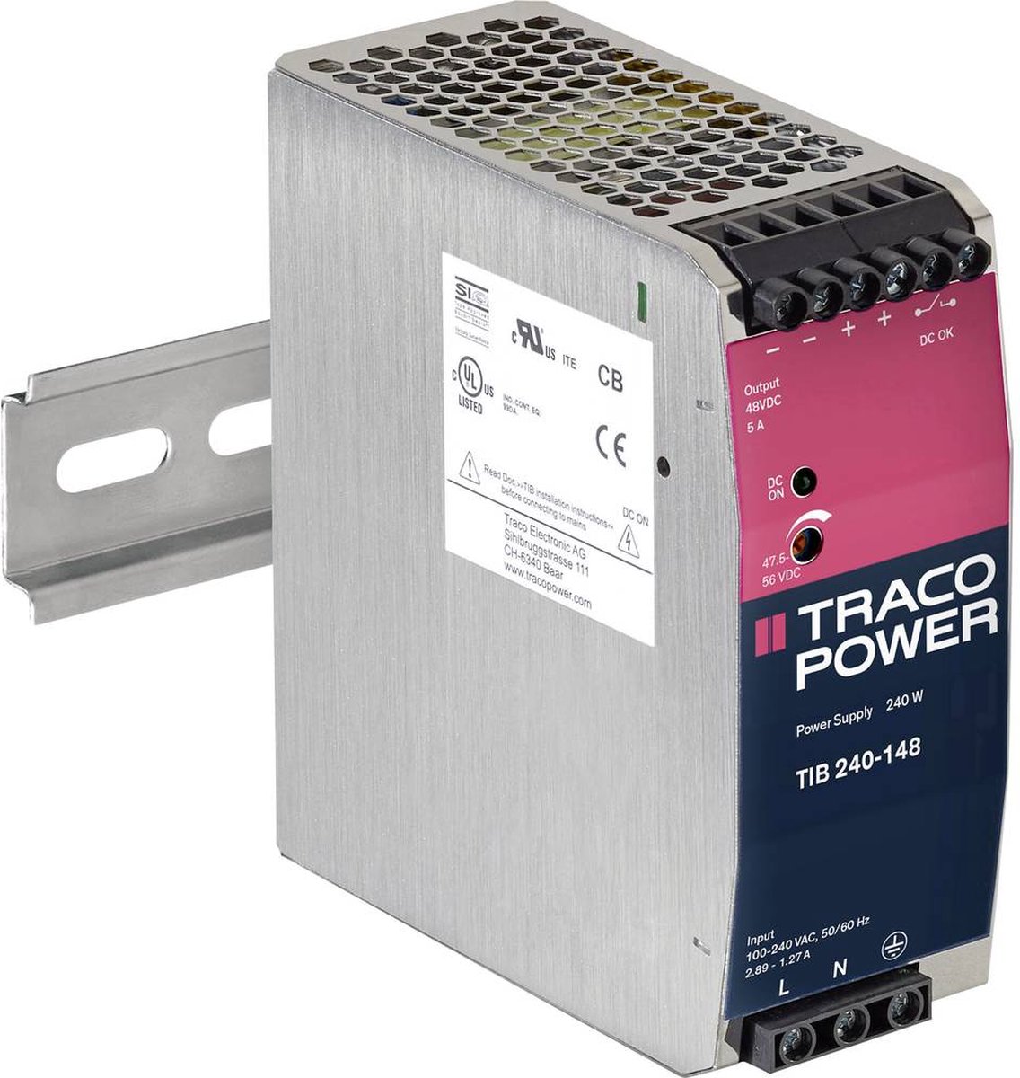 TracoPower TIB 240-148 DIN-rail netvoeding +48.0 V/DC 5000 mA 240 W Aantal uitgangen:1 x Inhoud 1 stuk(s)