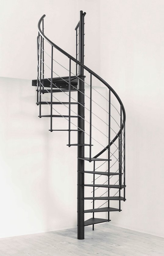 Wentel Roltrap Metalen wenteltrap MILANO - 160 cm - Zwart staal | bol