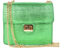 Lederen hagendis metallic schoudertas Tess - groen - made in Italy