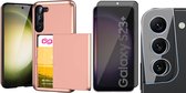 Hoesje met Pasjeshouder geschikt voor Samsung Galaxy S23 Plus - Privacy Screenprotector FullGuard & Camera Lens Screen Protector - Back Cover SlideCase Roségoud