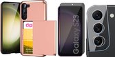 Hoesje met Pasjeshouder geschikt voor Samsung Galaxy S23 - Privacy Screenprotector FullGuard & Camera Lens Screen Protector - Back Cover SlideCase Roségoud