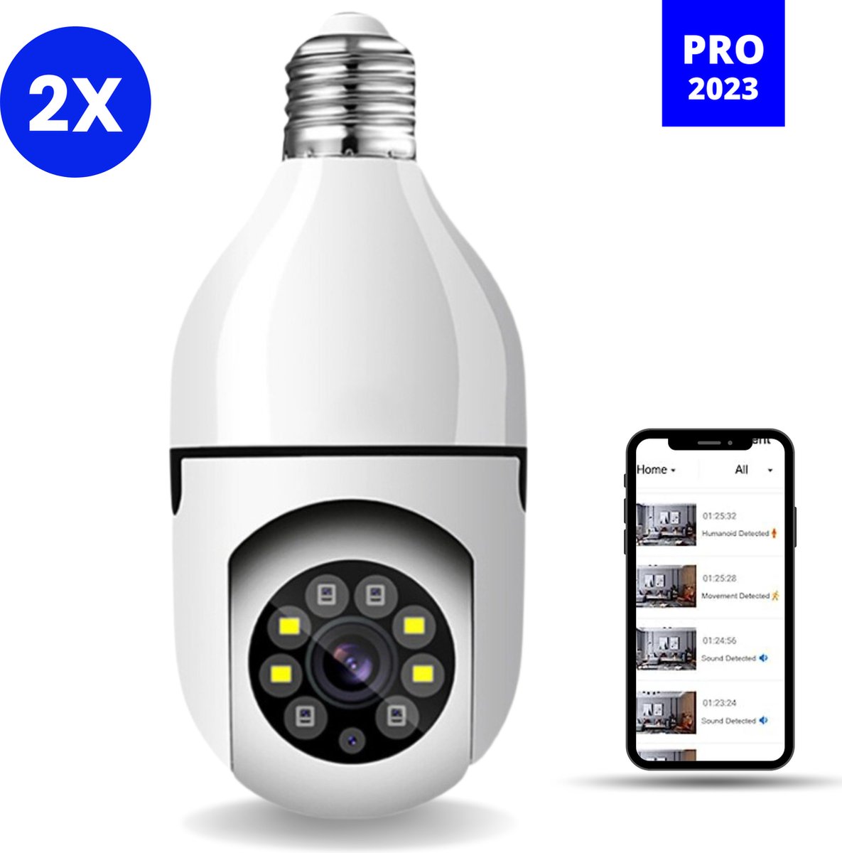 Alert X7 - E27 Camera Lamp - IP Bewakingscamera voor binnen Buiten - Babyfoon met Camera - 360℃ Panorama - Nachtvisie - Infrarood- Terugspreekfunctie - Bewegingssensor & Geluidsdetectie - Opslag Cloud - Draadloos - 4 x Zoom