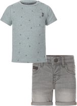 Koko Noko - Kledingset - Jongens - Short Grey Jeans - Shirt Dusty Blue - Maat 122