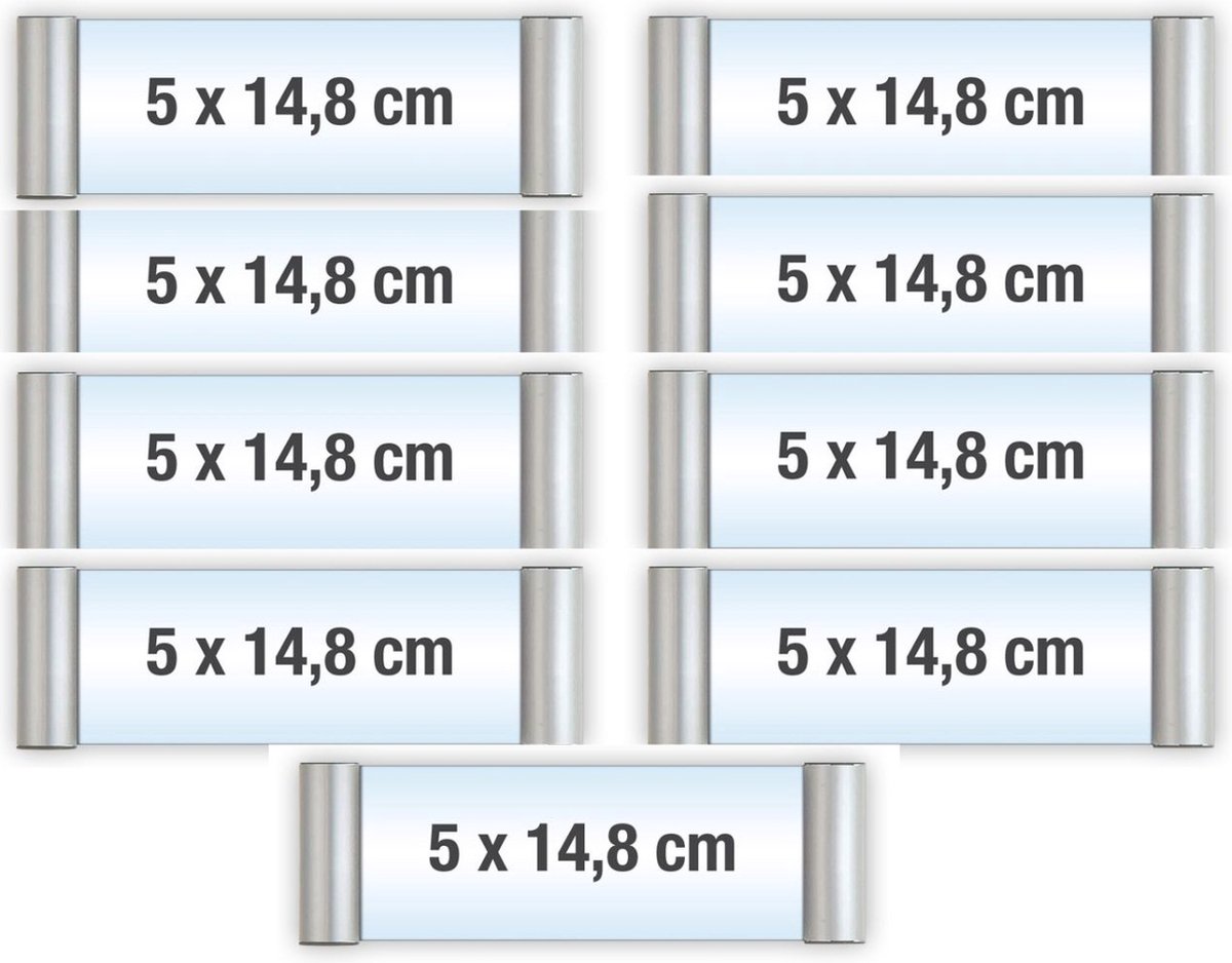 9 pack/Bewegwijzeringsborden met Klikprofiel /formaat 5x14.8cm/wegwijs bordjes/aluminium deurbordjes/naambordje kantoor/route bordje/aanwijs bordje/zelfklevend/verwijs bord/ informatie bord.