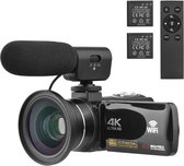 Arealer Handycam Camcorder 4k - 3 in 1 Set Met Externe Microfoon En Verwijde Lens - Inclusief 2 Batterijen En Afstandsbediening - Met Wifi Verbinding/18x Digitale Zoom/Night Vision/Beeldstabilisatie/Gezichtsfocus - Zwart