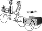 BRUBAKER Flessenhouder paar op tandem fiets metalen sculptuur met wenskaart