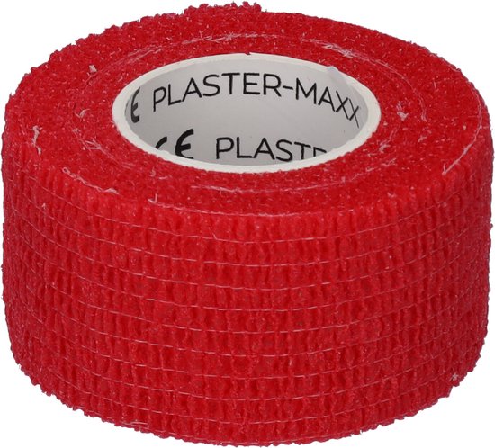 Plastermaxx de hypoallergene elastische pleister ( rood ) zonder lijm. De ideale pleister voor handen en voeten. Waterbestendig, rekbaar, latex vrij, voor wandelaars, absorbeert bloed, afscheurbaar, 450cm x 2,8cm, top voor thuis of op reis vakantie