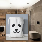 Allernieuwste.nl® Waszak met Panda Print - Wasgoed Opbergtas met Trekkoord - Badkamer Was Zak - Laundry Bag - wit-zwart - 65 x 47 cm
