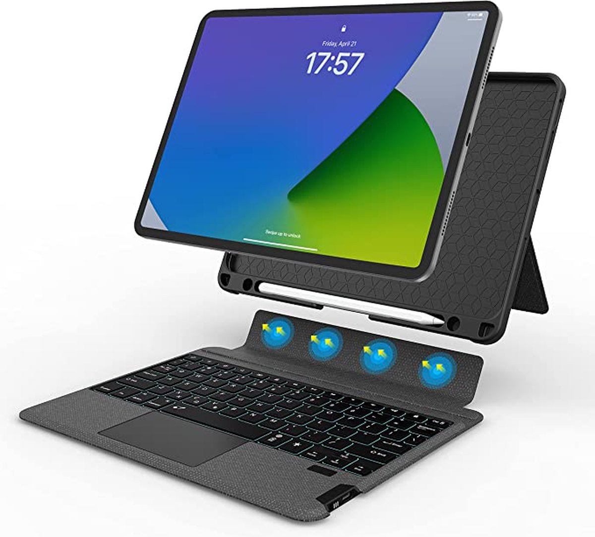 iPad Pro 12,9 pouces 2020/2021 Étui Clavier Zwart avec Touchpad