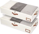 2-delige opbergtas voor onder het bed, kledingopberger, opvouwbare opbergkleren met doorzichtig venster voor dekbedden, dekens, kleding, dekbedden, 60 x 30 x 15 cm, beige