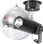 Discobal met verlichting - BeamZ discobol 20cm met spiegelbol motor en LED pinspot