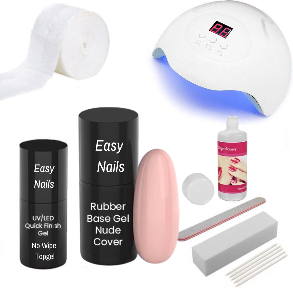 Easy Nails Rubber Base Gellak Starterspakket – Set voor Gelnagels – Nude-Cover – Rubber Base Gel – Inclusief Nagellamp (LED)