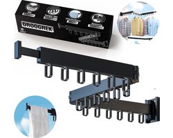 W&Z® Droogrek Inklapbaar - Kledingrek - Wasrek - Kledingroede - Kledingstang - Wanddroogrek - Droogrek muur - Hangdroogrek - Wasrek hangend - Wasrek muur - Wandkapstok - Inklapbaar - Zwart