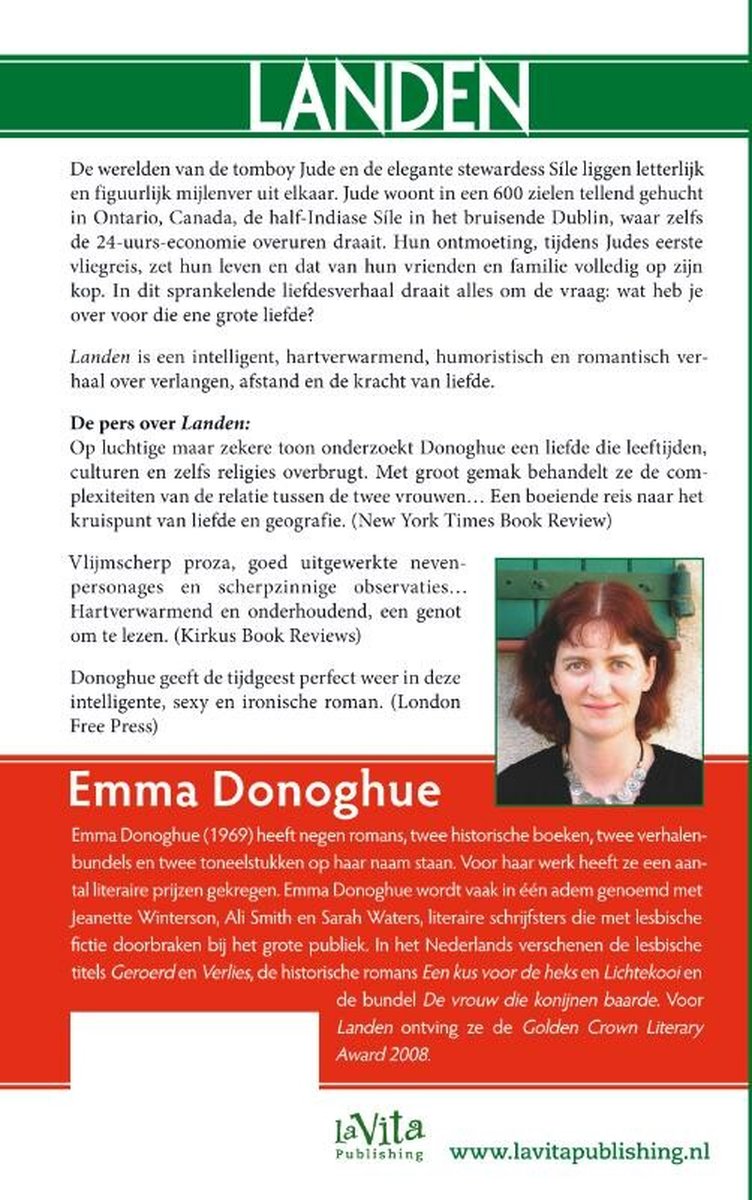 Boekomslag met tekst en een portret van Emma Donoghue.