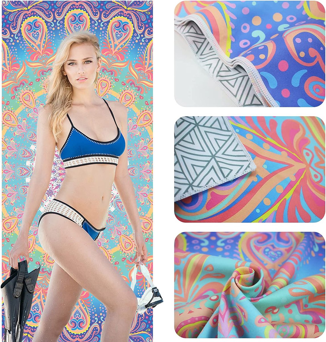 3D Moon Microvezel strandlaken, groot, 80 x 160 cm, blauwe oceaan, lichte strandhanddoeken, sneldrogend, zandvrij, om te zwemmen, in bad of op reis, voor volwassenen en kinderen