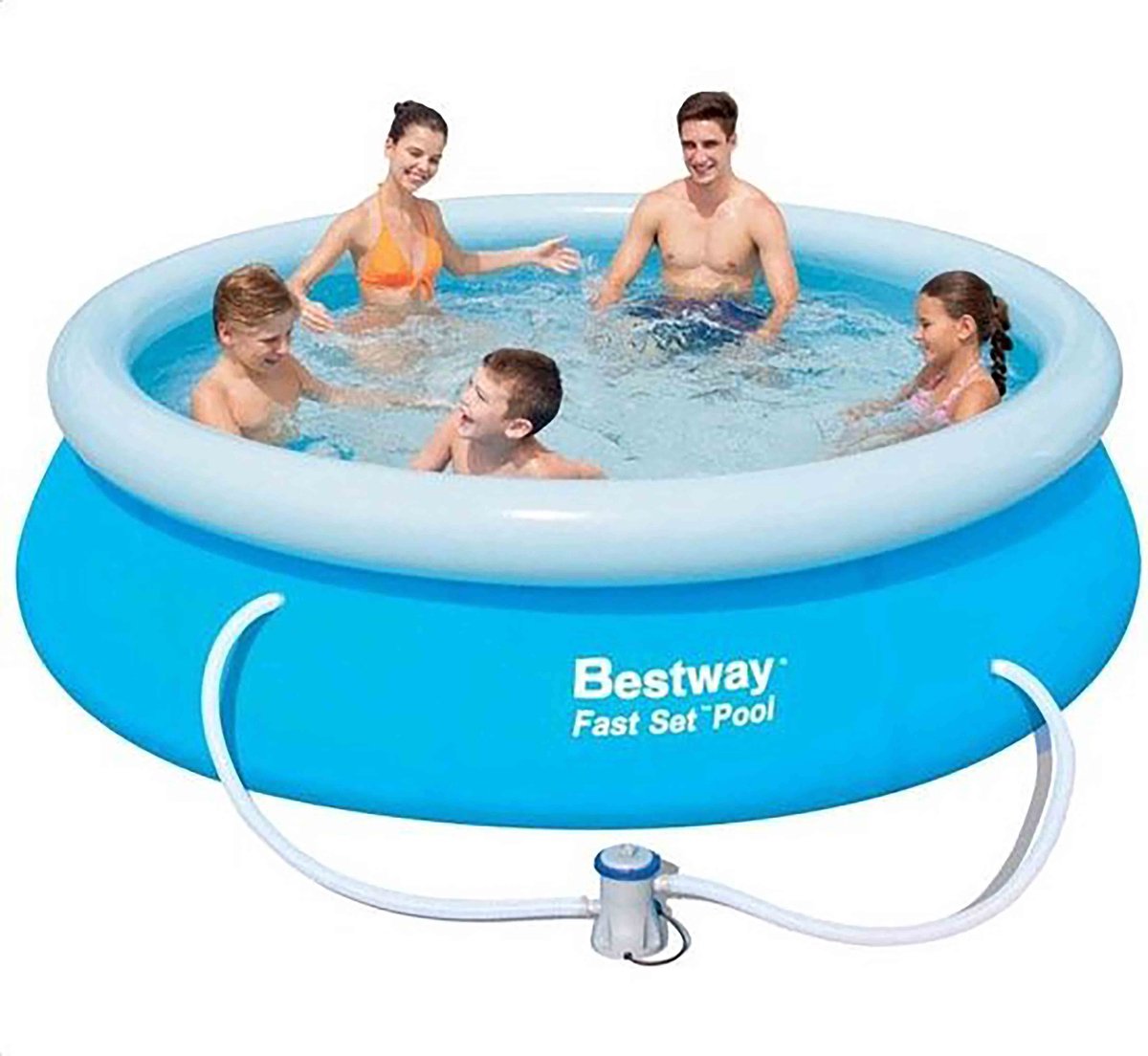 !!TWEE STUKS!! - Bestway opblaasbaar zwembad - Fast Set - diameter 305 cm, hoogte 76 cm - met filterpomp