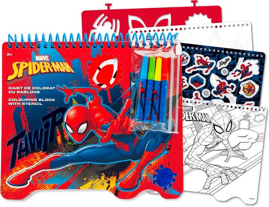 Spiderman kleurblok met stiften en sjablonen kleurplezier set.