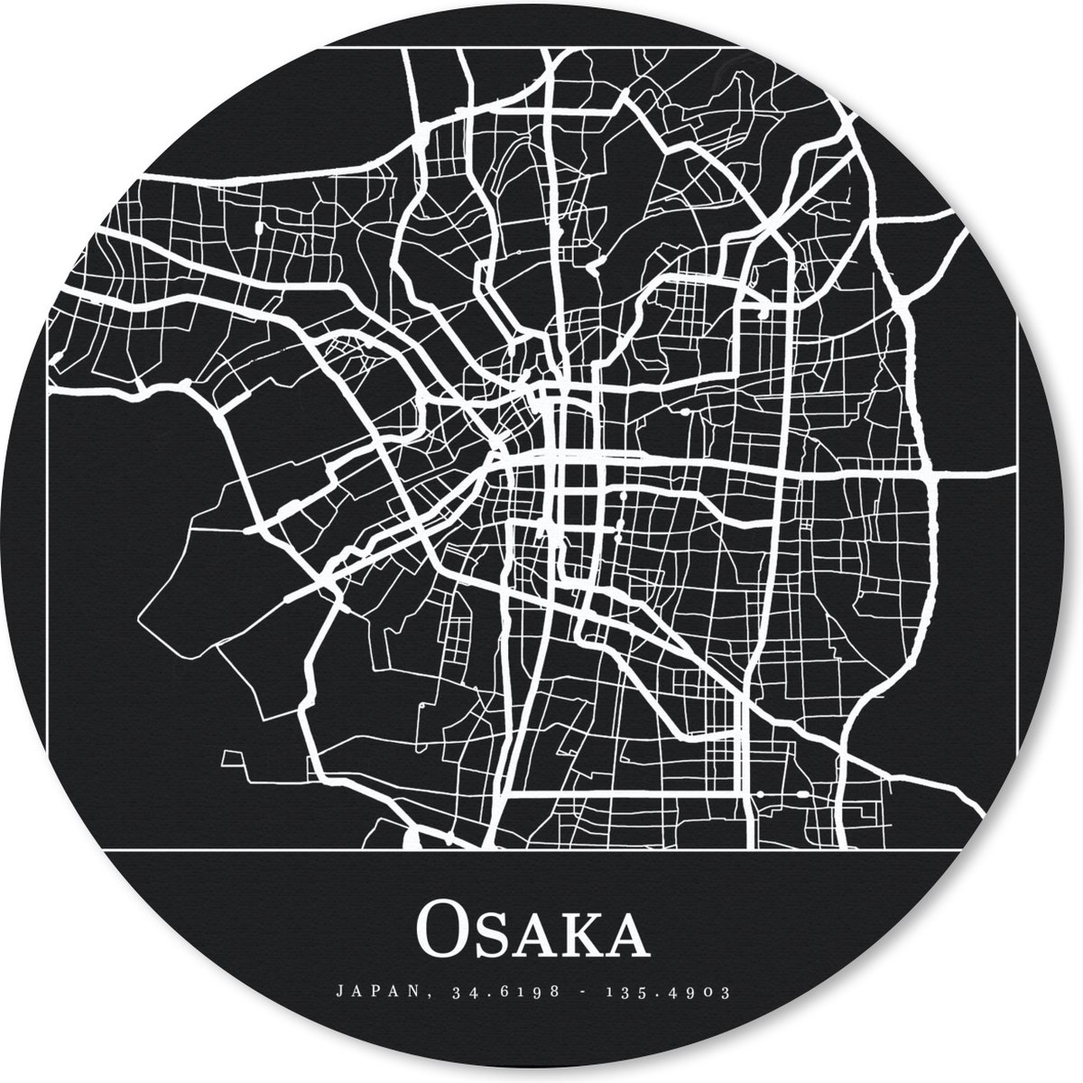 Muismat rond 20x20 cm - Mousepad Plattegrond - Kaart - Osaka - Stadskaart - Ronde muismatten - Stadskaart