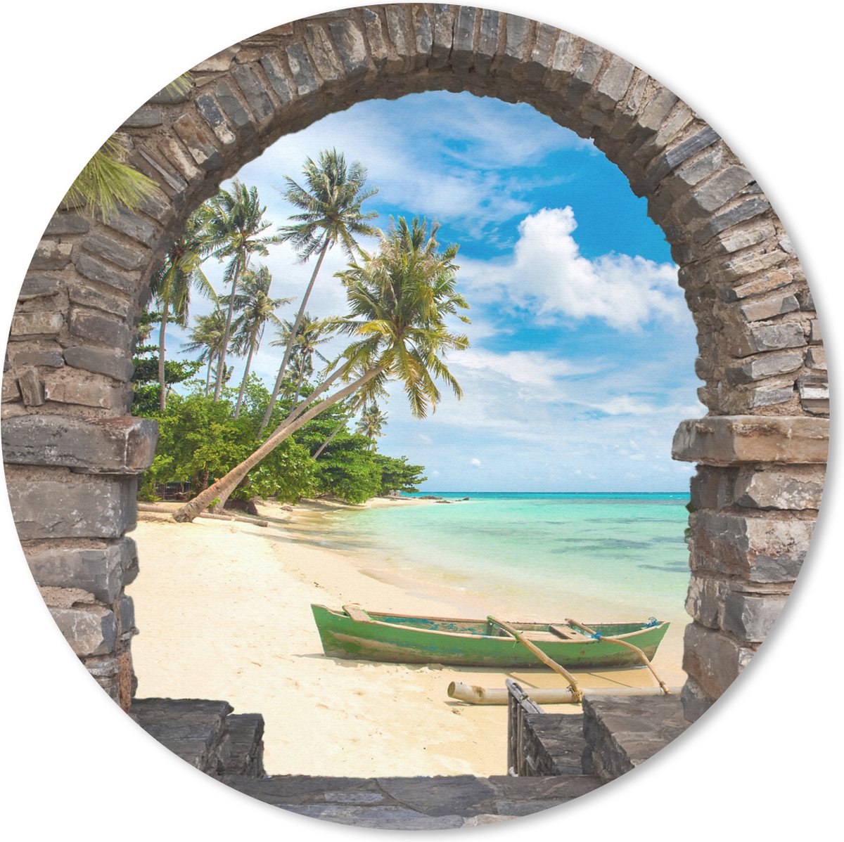 Muismat rond 50x50 cm - Mousepad Strand - Palm - Doorkijk - Zee - Kano - Ronde muismatten