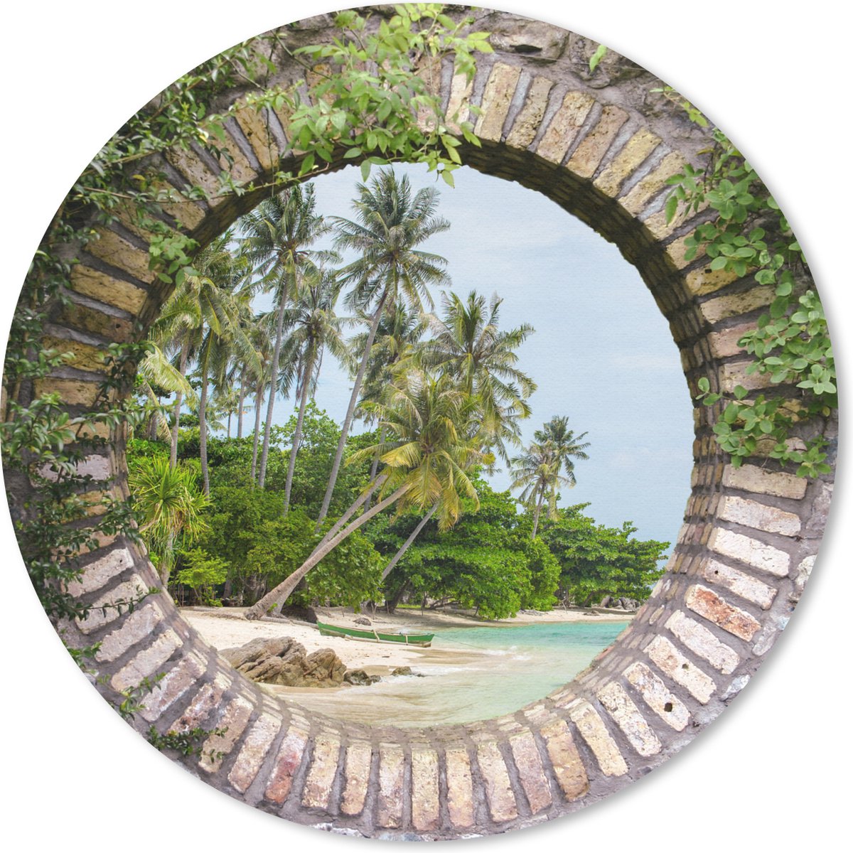 Muismat rond 30x30 cm - Mousepad Palmbomen - Tropisch - Doorkijk - Strand - Ronde muismatten