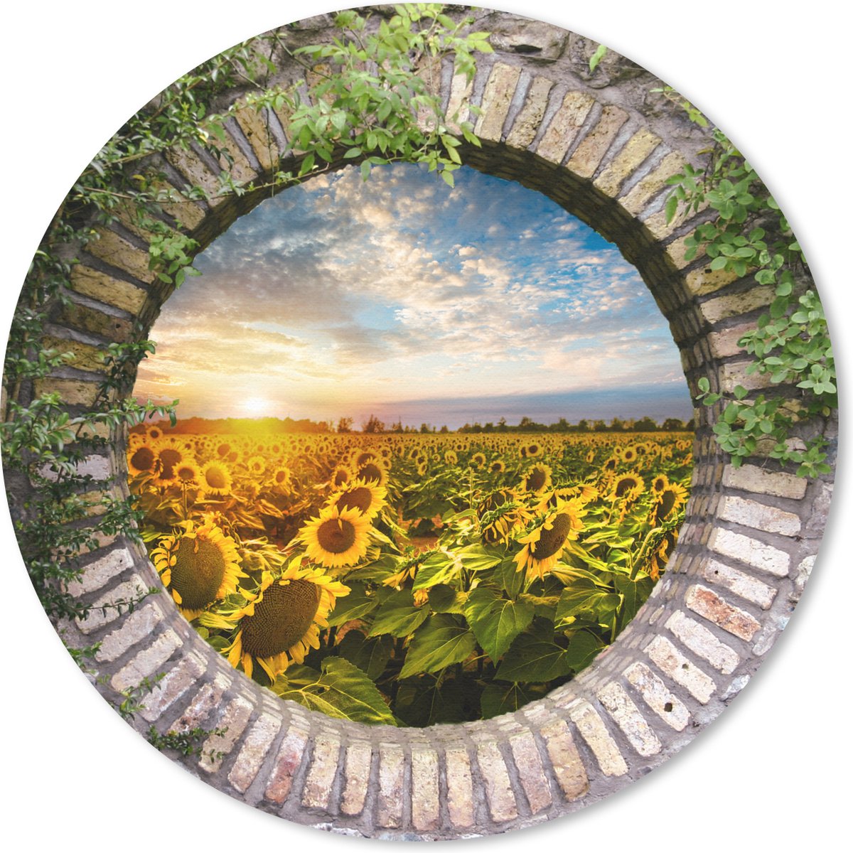 Muismat rond 40x40 cm - Mousepad Zonnebloemen - Doorkijk - Bloemen - Zon - Ronde muismatten