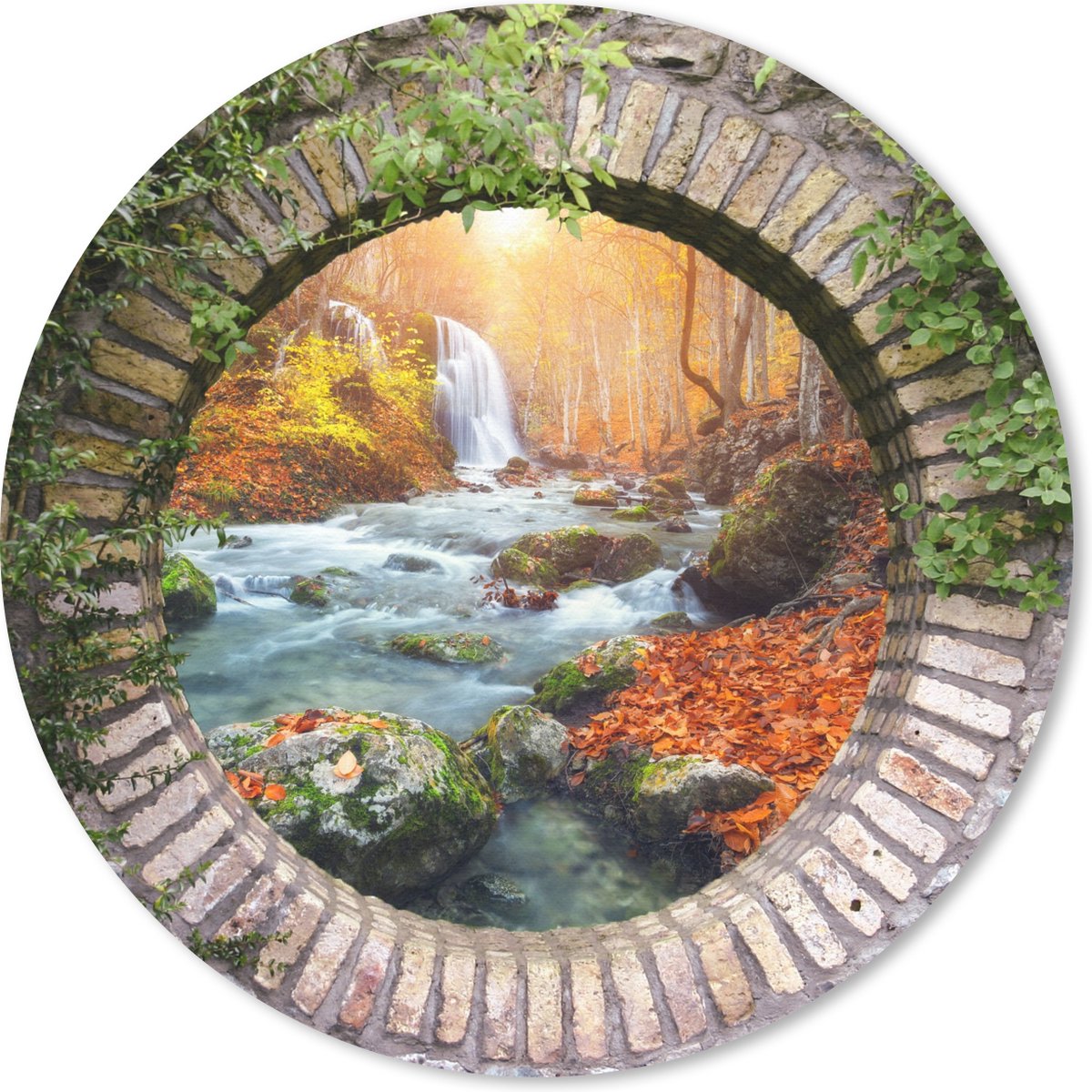 Muismat rond 40x40 cm - Mousepad Herfst - Waterval - Natuur - Doorkijk - Ronde muismatten