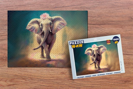 Puzzle Eléphant - Animaux - Peinture - Fleurs - Portrait - Enfants - Puzzle - Puzzle 1000 pièces adultes
