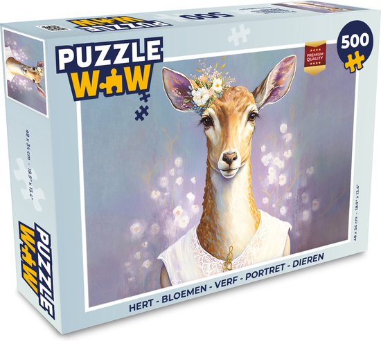 Puzzle Cerf - Fleurs - Peinture - Portrait - Animaux - Puzzle 500 pièces
