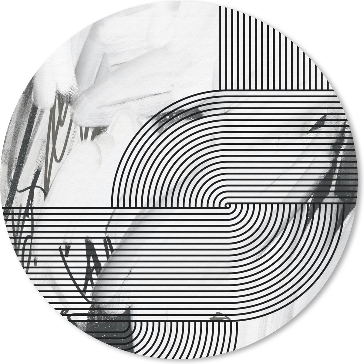 Muismat rond 30x30 cm - Mousepad Abstract - Strepen - Zwart - Wit - Ronde muismatten