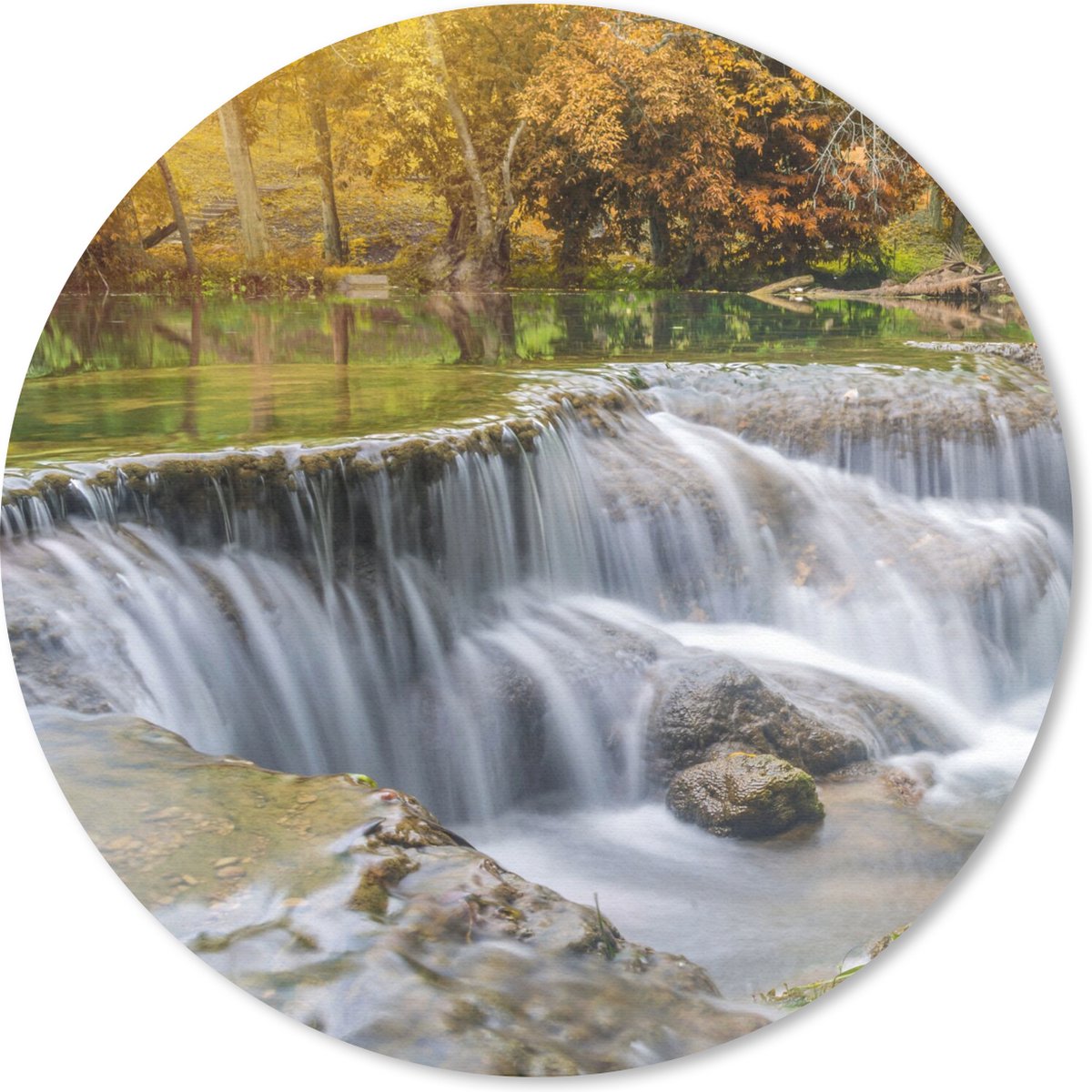 Muismat rond 50x50 cm - Mousepad Herfst - Waterval - Natuur - Bomen - Ronde muismatten
