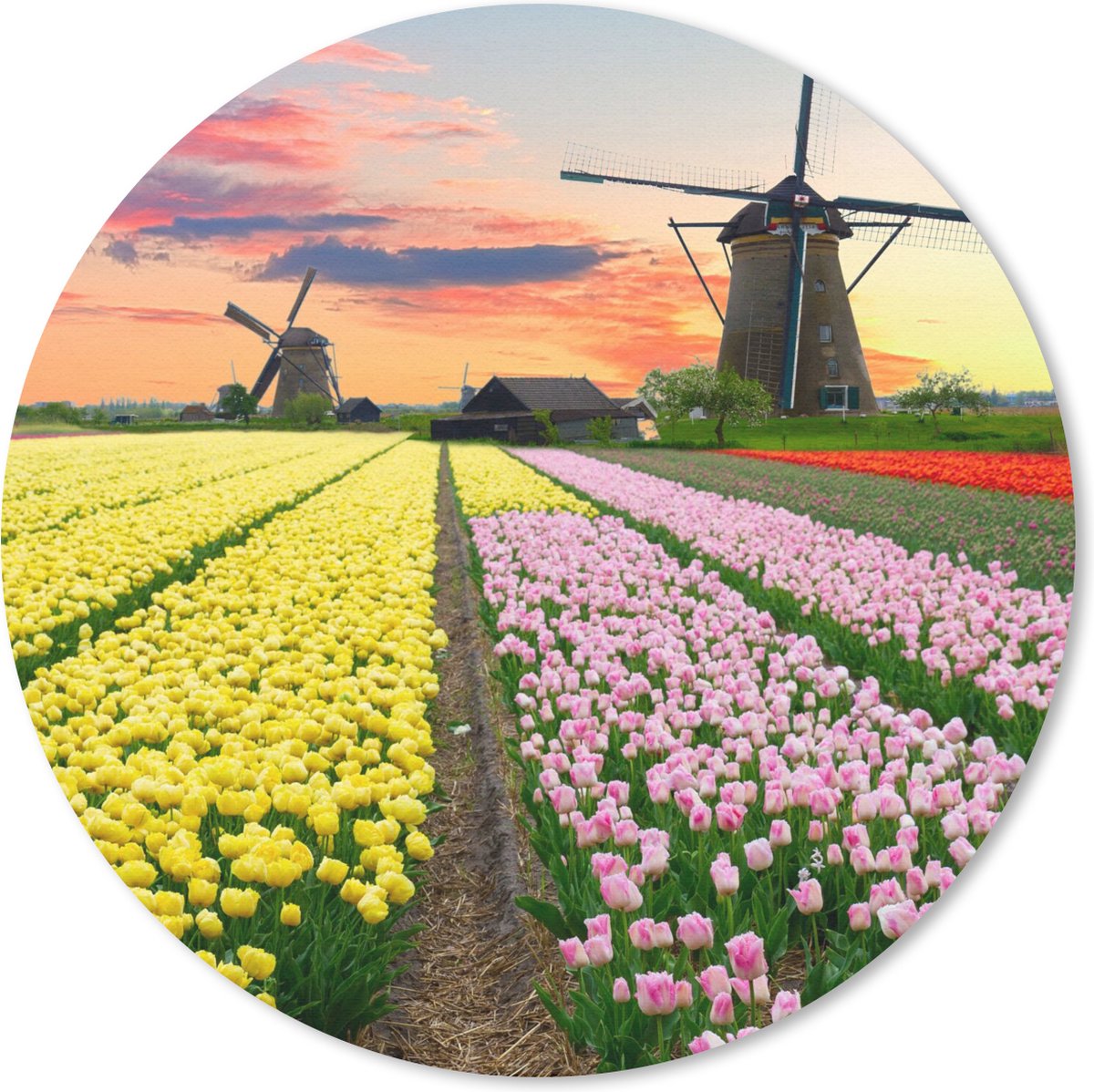 Muismat rond 50x50 cm - Mousepad Windmolen - Tulpen - Bloemen - Nederland - Ronde muismatten
