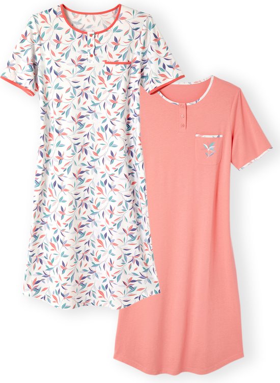 Damart - Set de 2 chemises de nuit en jersey pur coton peigné - - Rose - 54-56 (XXL)