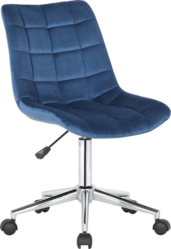 Bureaustoel Severino - Stof - Velvet Blue - Ergonomisch - 46x40x96cm Hoogte Verstelbaar - Zithoogte 44 - 59 cm - Modern Design