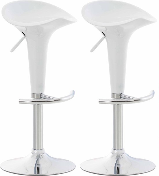 Barkrukken - wit - kunststof - in hoogte verstelbaar - zithoogte - 60 tot 81 cm - 360 graden draaibaar - Set van 2 barkrukken - modern