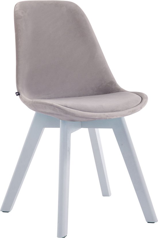 Bezoekersstoel Xavia - Eetkamerstoel - Lichtgrijs velours - Witte poten - Set van 1 - Zithoogte 48 cm - Deluxe