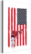 Wanddecoratie Metaal - Aluminium Schilderij Industrieel - Meisje - Verenigde Staten - Wolven - Vlag - 120x160 cm - Dibond - Foto op aluminium - Industriële muurdecoratie - Voor de woonkamer/slaapkamer