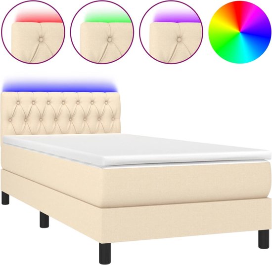 vidaXL-Boxspring-met-matras-en-LED-stof-crèmekleurig-90x190-cm